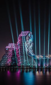 Preview wallpaper building, architecture, backlight, rays, night, dark