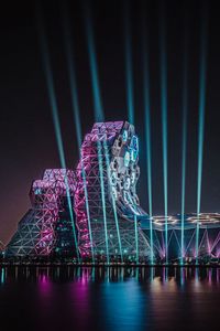 Preview wallpaper building, architecture, backlight, rays, night, dark