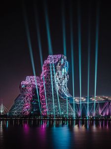 Preview wallpaper building, architecture, backlight, rays, night, dark