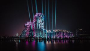 Preview wallpaper building, architecture, backlight, rays, night, dark