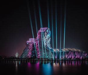 Preview wallpaper building, architecture, backlight, rays, night, dark