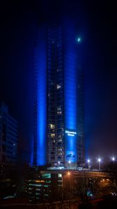 Preview wallpaper building, architecture, backlight, blue, night, dark