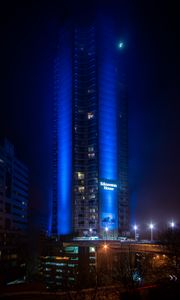 Preview wallpaper building, architecture, backlight, blue, night, dark