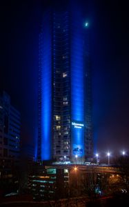 Preview wallpaper building, architecture, backlight, blue, night, dark