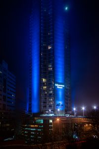 Preview wallpaper building, architecture, backlight, blue, night, dark