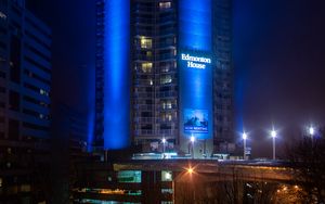 Preview wallpaper building, architecture, backlight, blue, night, dark