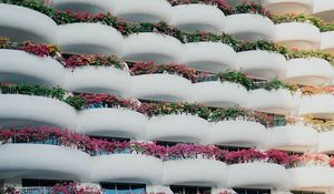 Preview wallpaper building, architecture, balconies, white, flowers