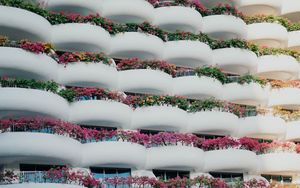 Preview wallpaper building, architecture, balconies, white, flowers