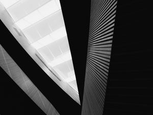 Preview wallpaper building, architecture, bottom view, black and white, bw