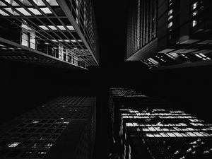 Preview wallpaper building, architecture, bottom view, black and white, black