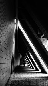 Preview wallpaper building, architecture, bw, corridor, dark