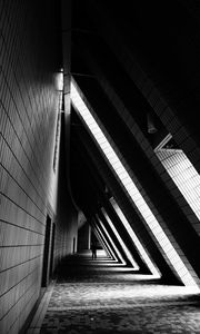 Preview wallpaper building, architecture, bw, corridor, dark