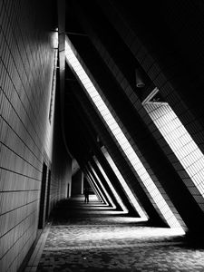 Preview wallpaper building, architecture, bw, corridor, dark