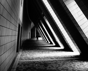 Preview wallpaper building, architecture, bw, corridor, dark