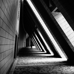 Preview wallpaper building, architecture, bw, corridor, dark