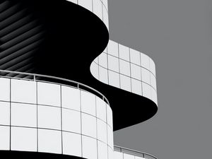 Preview wallpaper building, architecture, curves, black and white