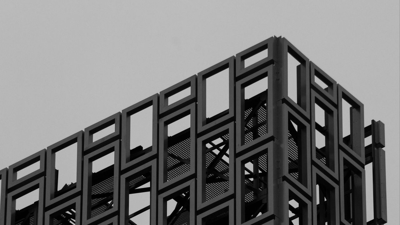 Wallpaper building, architecture, facade, edges, black and white