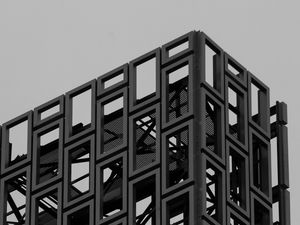 Preview wallpaper building, architecture, facade, edges, black and white