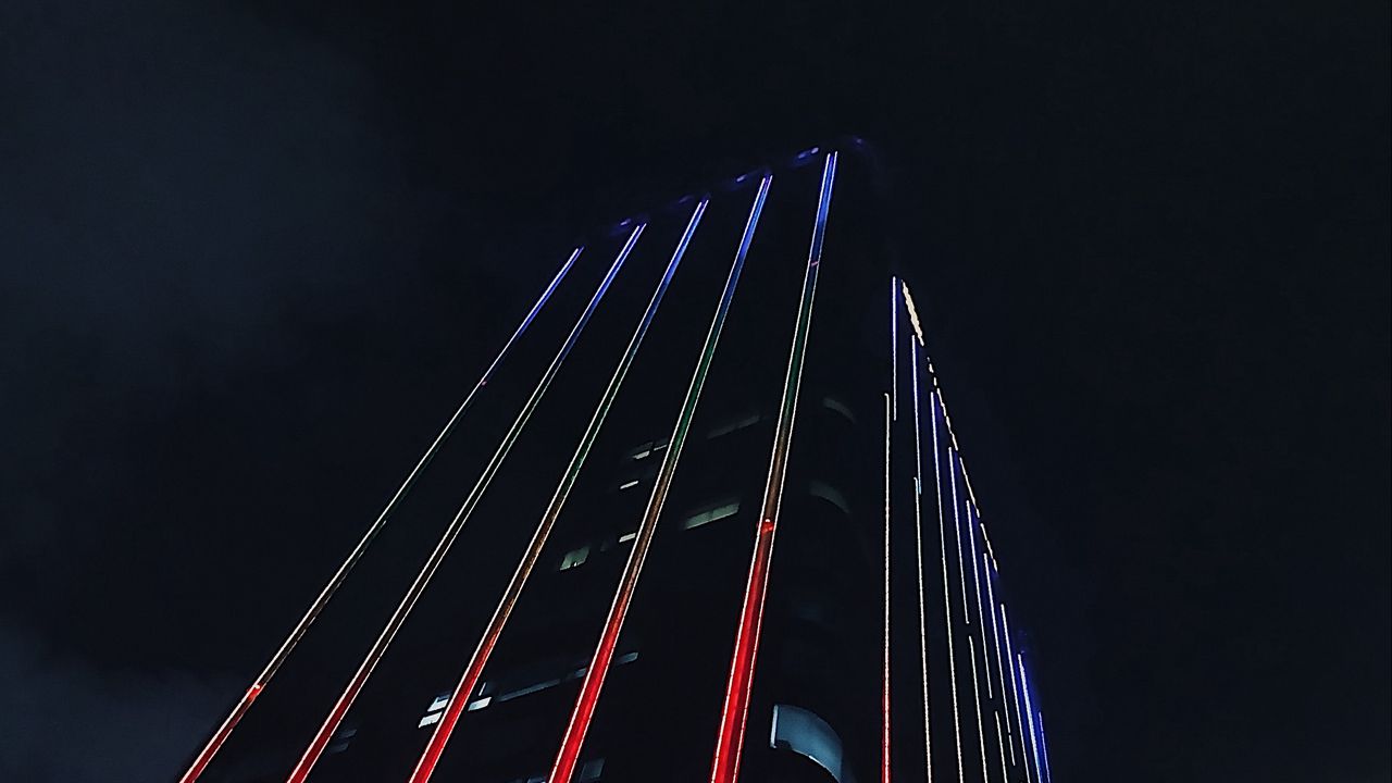 Wallpaper building, architecture, facade, neon, dark