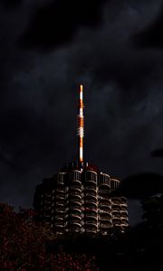 Preview wallpaper building, architecture, facade, bushes, cloudy