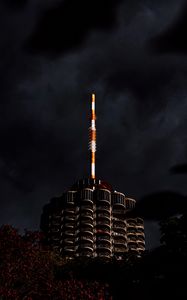 Preview wallpaper building, architecture, facade, bushes, cloudy