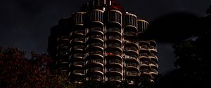 Preview wallpaper building, architecture, facade, bushes, cloudy