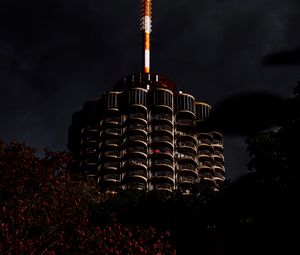 Preview wallpaper building, architecture, facade, bushes, cloudy