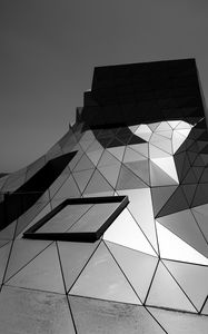 Preview wallpaper building, architecture, facade, metal, black and white