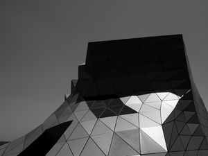 Preview wallpaper building, architecture, facade, metal, black and white