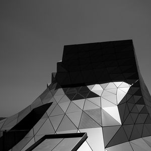 Preview wallpaper building, architecture, facade, metal, black and white