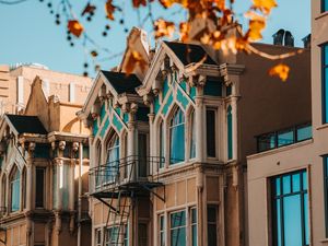 Preview wallpaper building, architecture, facade, tree, leaves