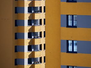 Preview wallpaper building, architecture, facade, windows, yellow