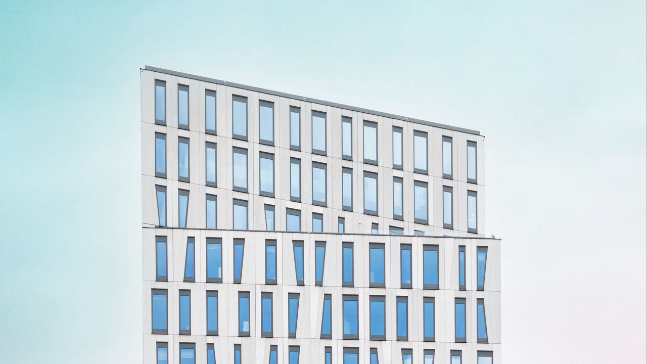 Wallpaper building, architecture, facade, white, blue