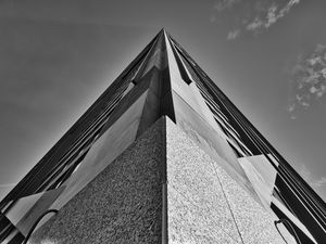 Preview wallpaper building, architecture, facade, bottom view, black and white