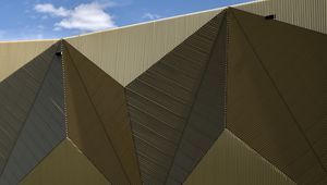 Preview wallpaper building, architecture, facade, triangles, relief
