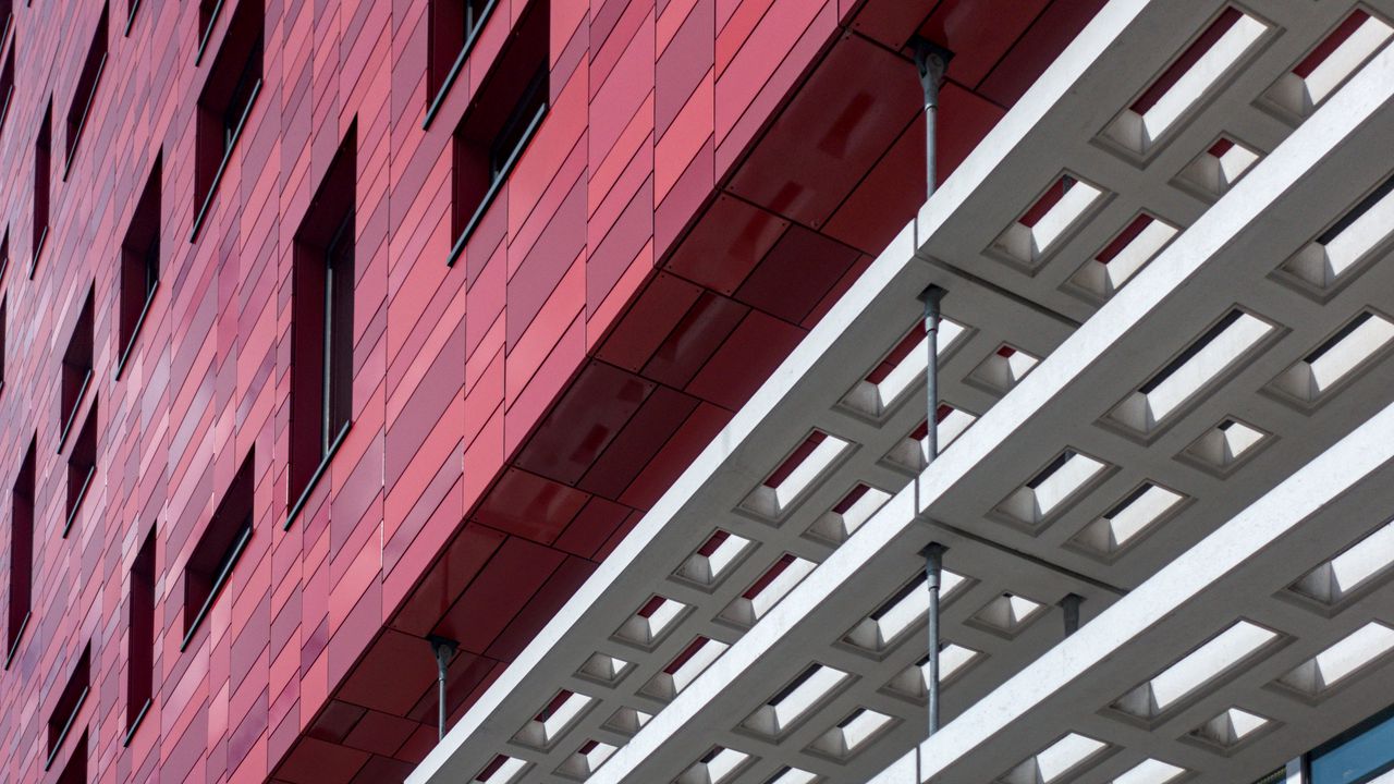 Wallpaper building, architecture, facade, red, white