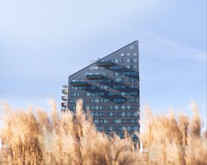 Preview wallpaper building, architecture, field, ears, bottom view