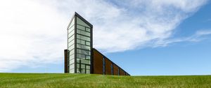 Preview wallpaper building, architecture, field, sky, clouds