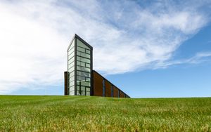 Preview wallpaper building, architecture, field, sky, clouds
