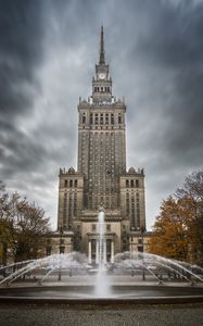 Preview wallpaper building, architecture, fountain, trees