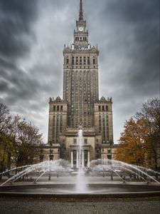 Preview wallpaper building, architecture, fountain, trees