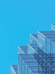 Preview wallpaper building, architecture, glass, sky, bottom view, blue