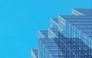 Preview wallpaper building, architecture, glass, sky, bottom view, blue