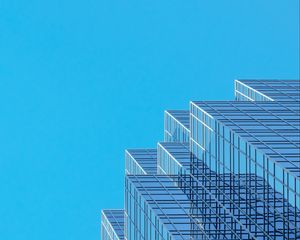 Preview wallpaper building, architecture, glass, sky, bottom view, blue