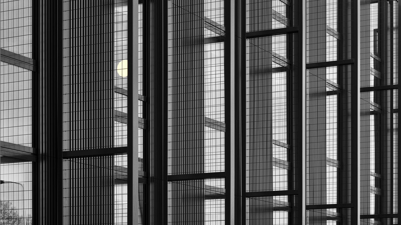 Wallpaper building, architecture, glass, mesh, black and white