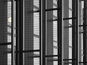 Preview wallpaper building, architecture, glass, mesh, black and white