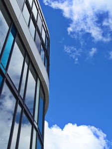 Preview wallpaper building, architecture, glass, sky, blue, bottom view