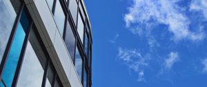 Preview wallpaper building, architecture, glass, sky, blue, bottom view