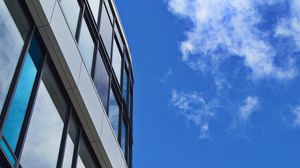 Preview wallpaper building, architecture, glass, sky, blue, bottom view