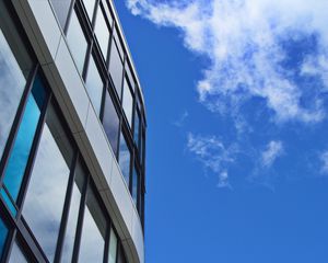 Preview wallpaper building, architecture, glass, sky, blue, bottom view